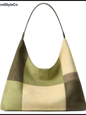 Faux Suede Hobo Bag Slouchy Patchwork Shoulder Handbag Purse